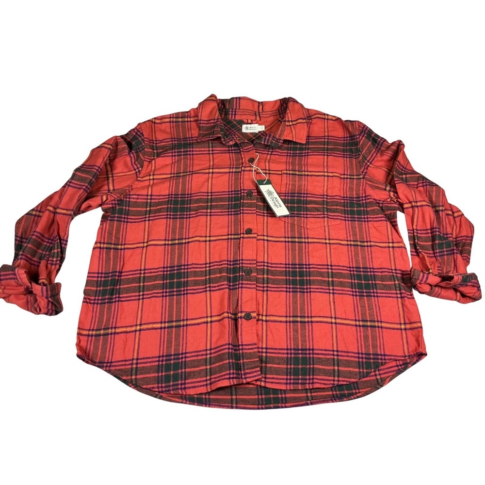 Alpine Design Womens‎ XL Flannel Shirt Red Plaid Button Up Hiking Layering NWT